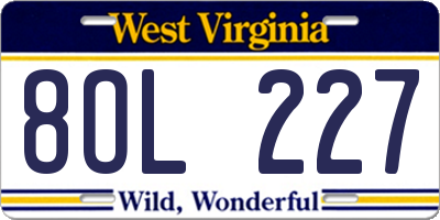 WV license plate 8OL227