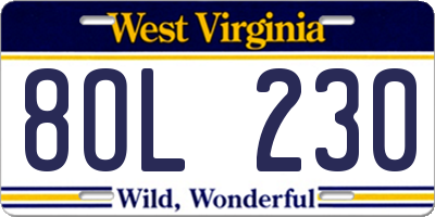 WV license plate 8OL230
