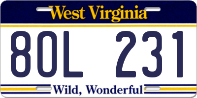 WV license plate 8OL231