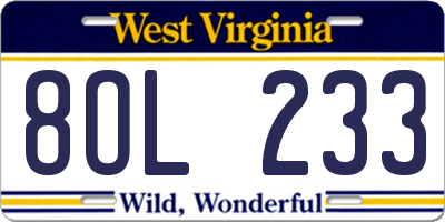 WV license plate 8OL233