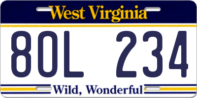 WV license plate 8OL234