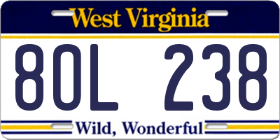 WV license plate 8OL238