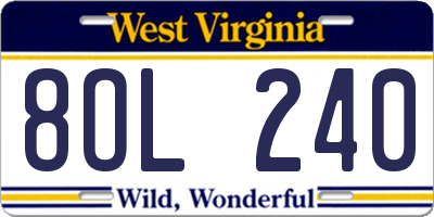 WV license plate 8OL240