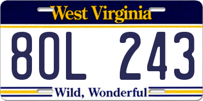 WV license plate 8OL243