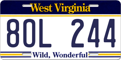 WV license plate 8OL244