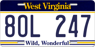 WV license plate 8OL247