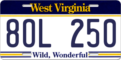 WV license plate 8OL250