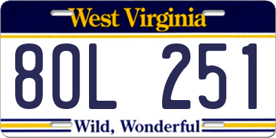 WV license plate 8OL251