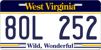 WV license plate 8OL252