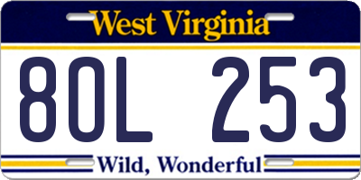 WV license plate 8OL253