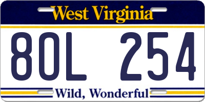 WV license plate 8OL254