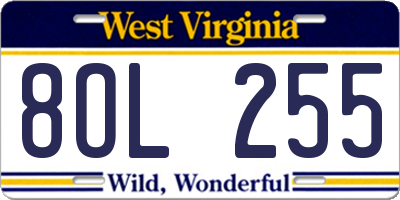 WV license plate 8OL255