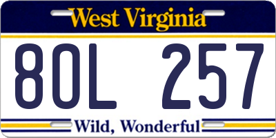 WV license plate 8OL257