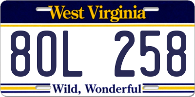 WV license plate 8OL258