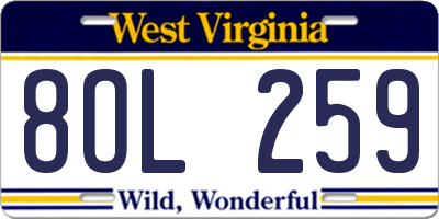 WV license plate 8OL259
