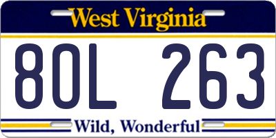 WV license plate 8OL263