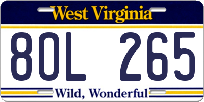 WV license plate 8OL265
