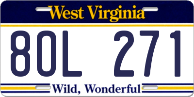 WV license plate 8OL271