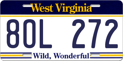 WV license plate 8OL272
