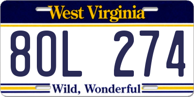 WV license plate 8OL274