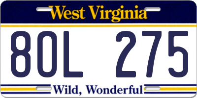WV license plate 8OL275