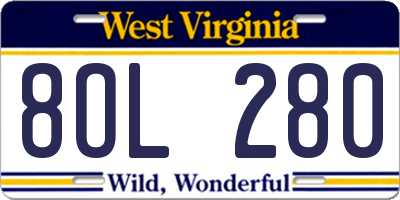 WV license plate 8OL280