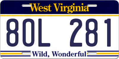 WV license plate 8OL281