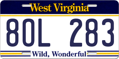 WV license plate 8OL283