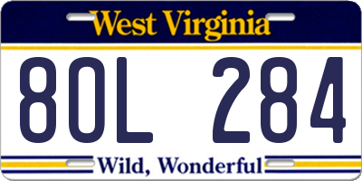 WV license plate 8OL284