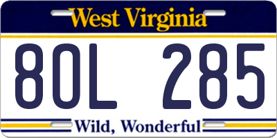 WV license plate 8OL285