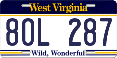 WV license plate 8OL287