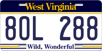 WV license plate 8OL288