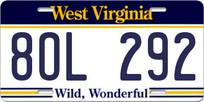 WV license plate 8OL292