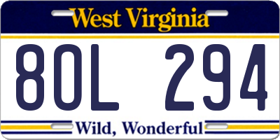 WV license plate 8OL294