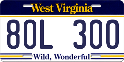 WV license plate 8OL300