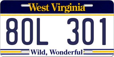 WV license plate 8OL301