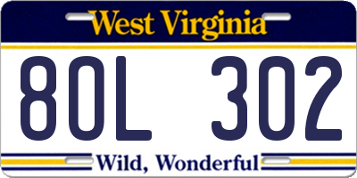 WV license plate 8OL302
