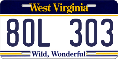 WV license plate 8OL303