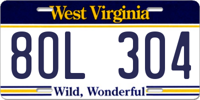 WV license plate 8OL304