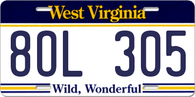WV license plate 8OL305