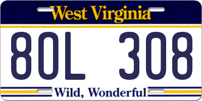 WV license plate 8OL308