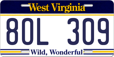 WV license plate 8OL309