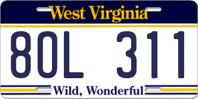 WV license plate 8OL311