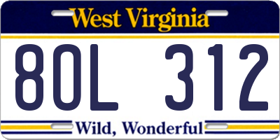 WV license plate 8OL312