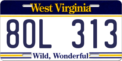 WV license plate 8OL313