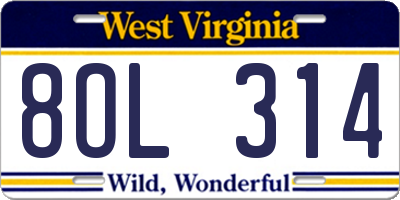 WV license plate 8OL314