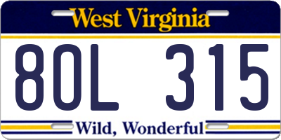 WV license plate 8OL315