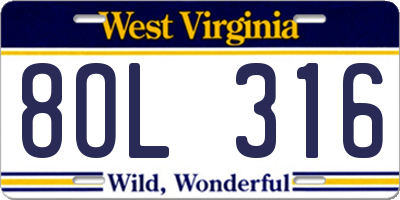 WV license plate 8OL316