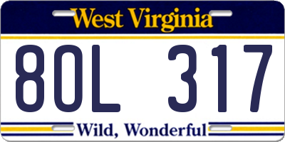 WV license plate 8OL317