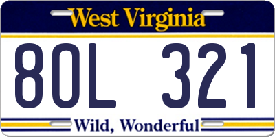 WV license plate 8OL321